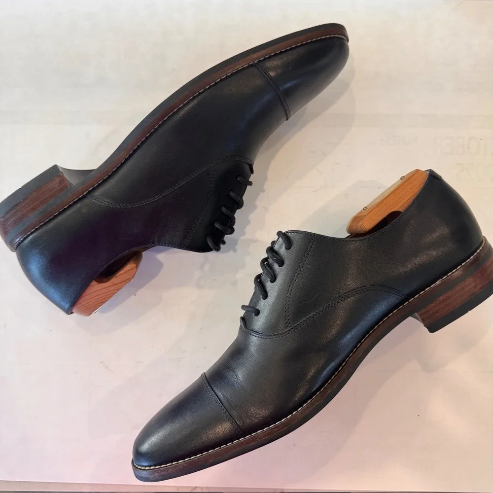 Cole Haan Grand.OS Lenox Hill Men 9.5 M Black Leather Cap Toe Oxford‎ C13082